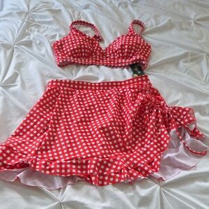 Red Gingham Bikini Top and Skirt Set - Women Intimates & Sleepwear